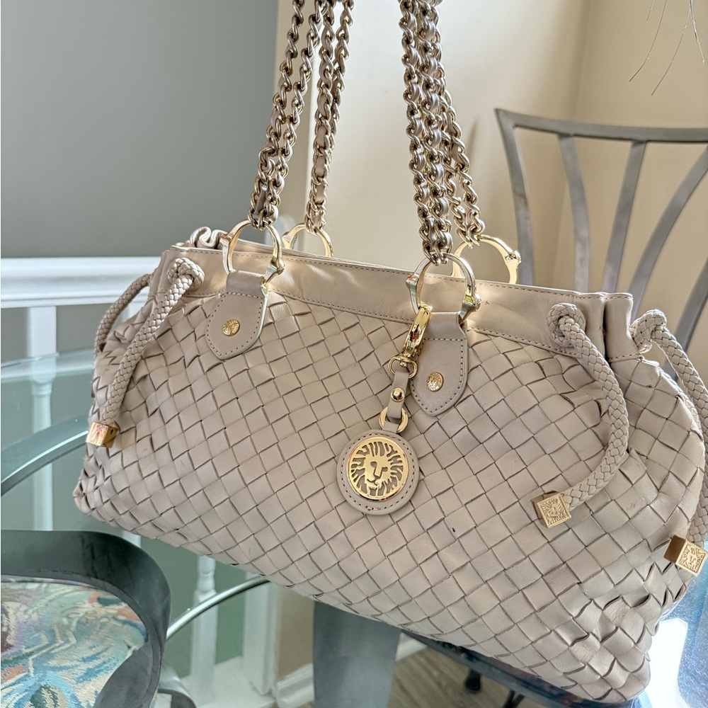 Anne Klein Ivory Leather Purse with Lion Emblem